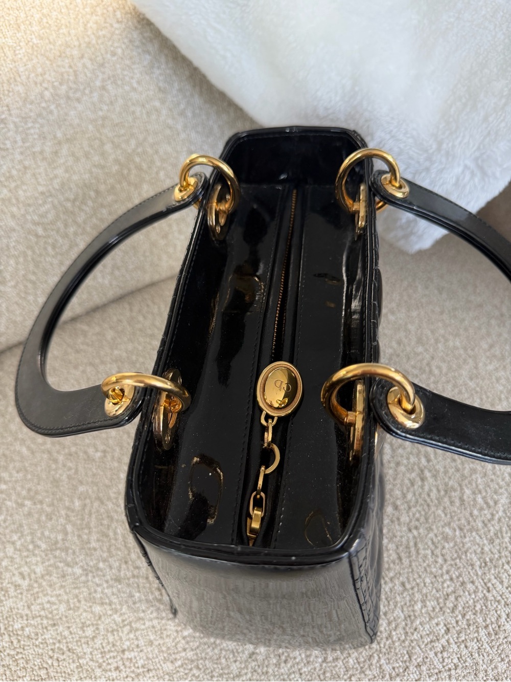 Dior Lady Dior Medium Black Patent Cannage Gold Hardware with Strap - Picture 7 of 13